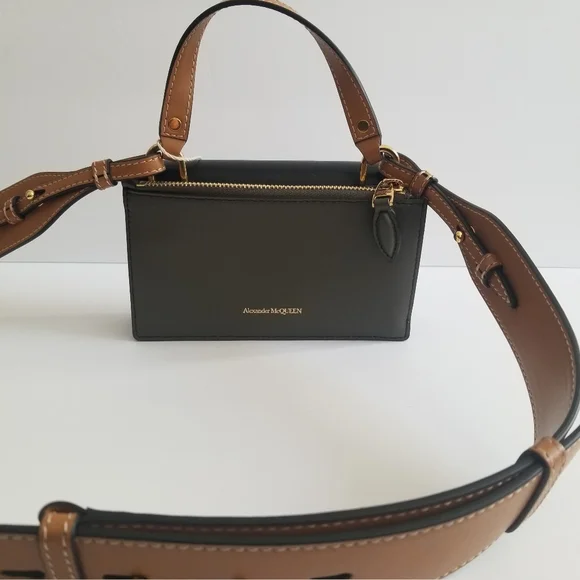 Alexander McQueen Skull Color Block Leather Crossbody Black White Brown … - Picture 3 of 12